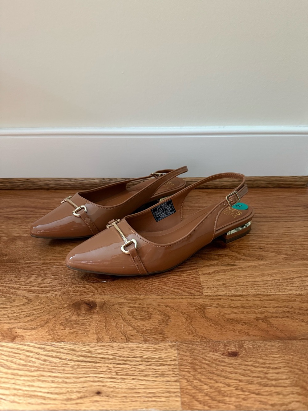 Jones New York Patent Slingback Mules in Tan